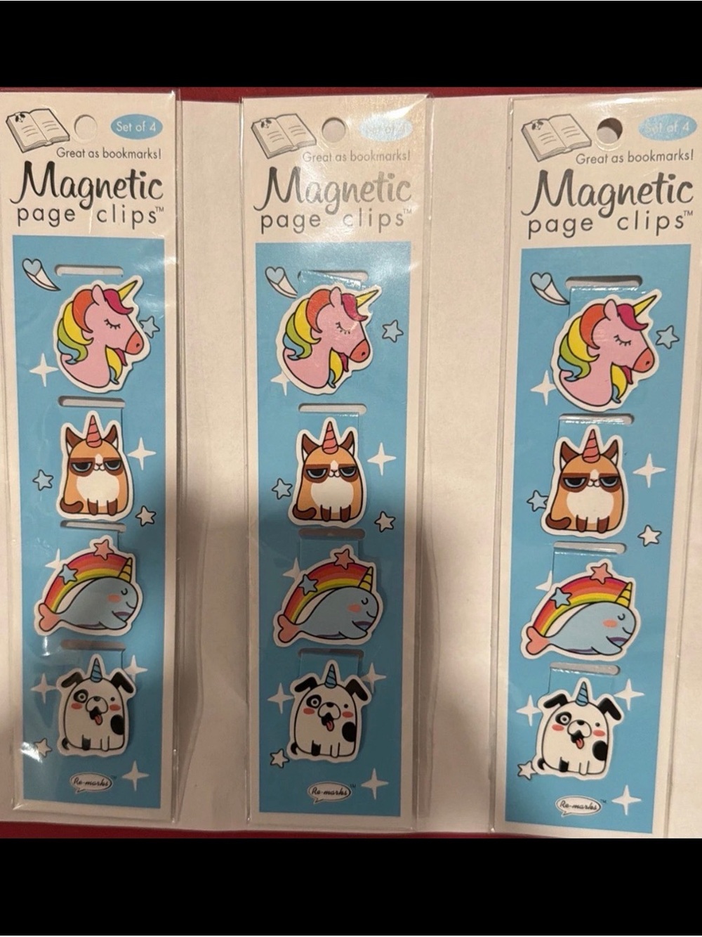 Be A Unicorn Cute Cat Whale & Dog Re-Marks Magnetic Bookmark Page Clips 3 Pack